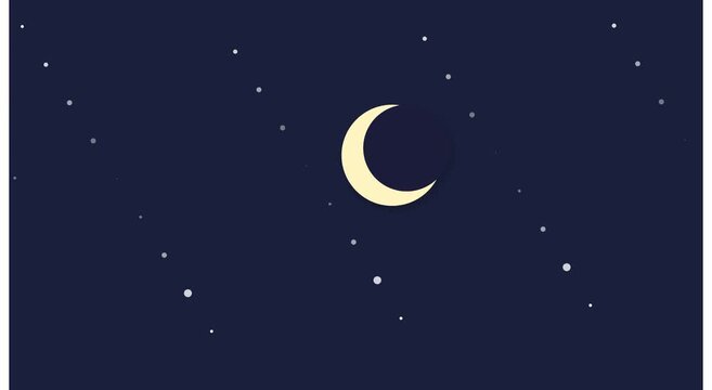 Animated crescent moon and twinkling stars in a dark night sky animation background