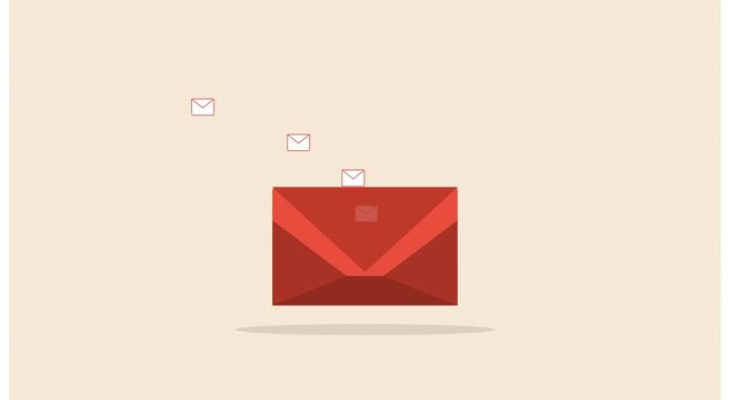 Animated red envelope receiving multiple digital email notifications animation