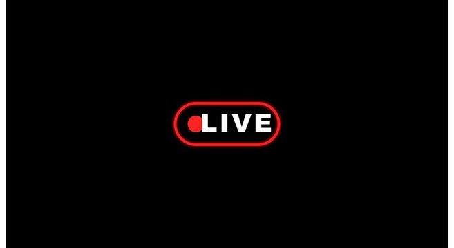 Animated red live streaming button for digital broadcast media animation
