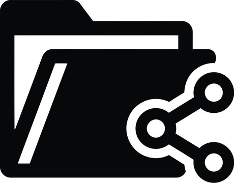 Black file folder icon with link symbol for data sharing and collaboration