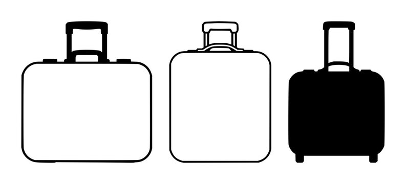 Digital nomad suitcase set with solid black icon on white background featuring travel, luggage, remote work with minimalist and flat design