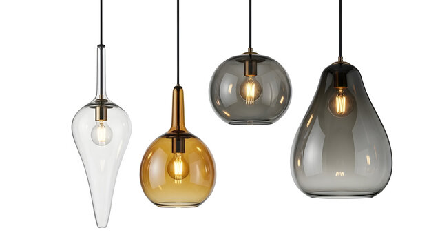 Hanging pendant lamps with different shapes and colors