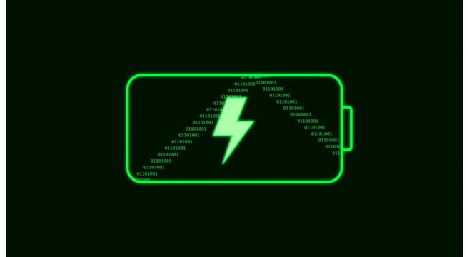 Digital battery charging with binary code data stream animation