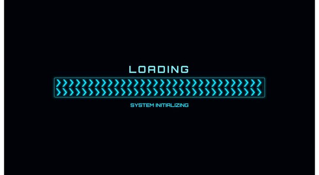 Digital loading bar animation with system initializing text overlay animation