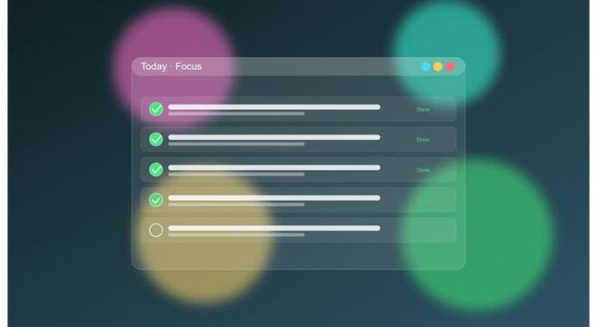 Digital task list interface with animated checkbox completion progress animation
