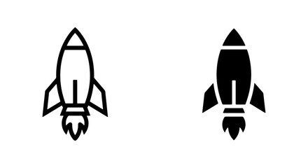 Rocket Ship Icons, Spacecraft Launch Vector Graphics, Futuristic Exploration Symbols, Simple Outline and Solid Fill © Farhana