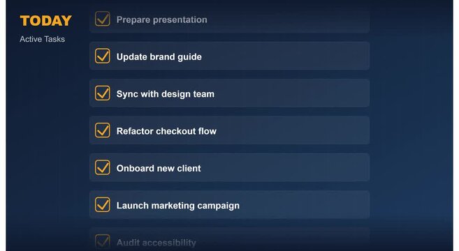 Digital task management interface showing daily workflow progress animation