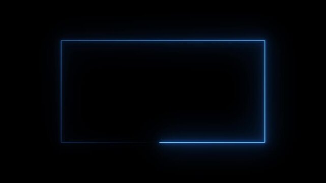 Minimalist neon blue light path rectangle frame loop, simple glowing line border animation for clean video overlay and gaming stream. 4k 25fps