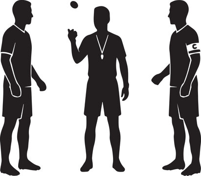 Soccer Pre Match Referee Coin Toss Captains Silhouettes