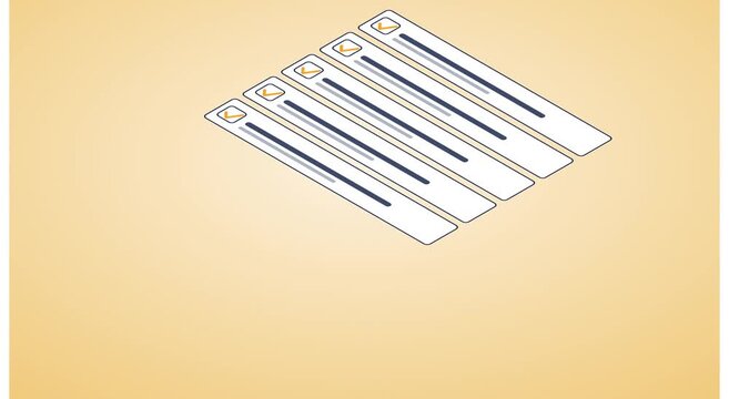 Isometric checklist animation with animated checkmarks and progress bars animation