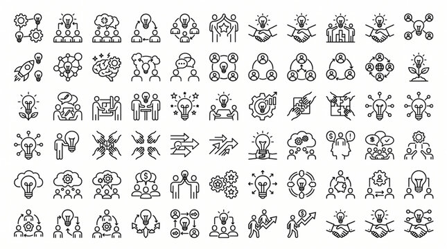 A collection of various icons featuring animals, objects, and symbols arranged in rows on a white background.
