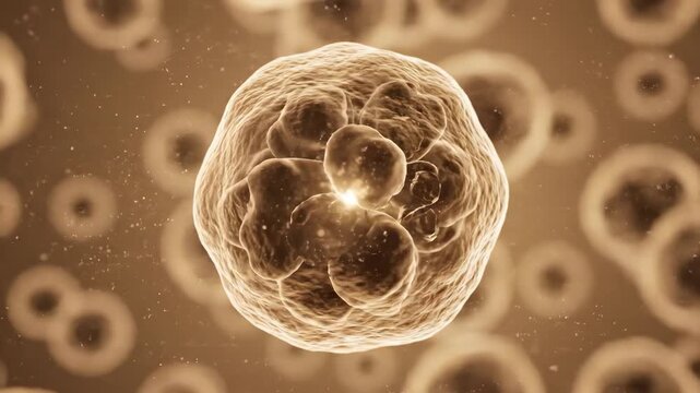 A detailed 3D illustration of a microscopic cell structure in a sepia environment.