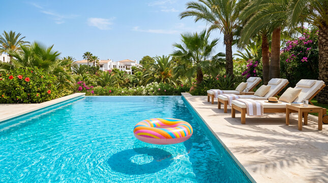 Luxury swimming pool with colorful float