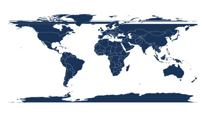 Dark blue world map with country borders, global geography illustration, minimalist flat design © Rashida