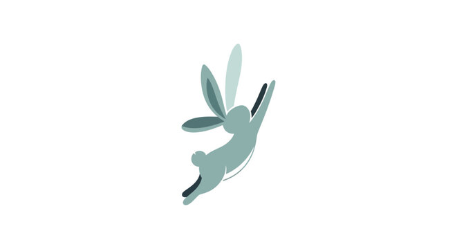 Gray rabbit in mid leap motion.