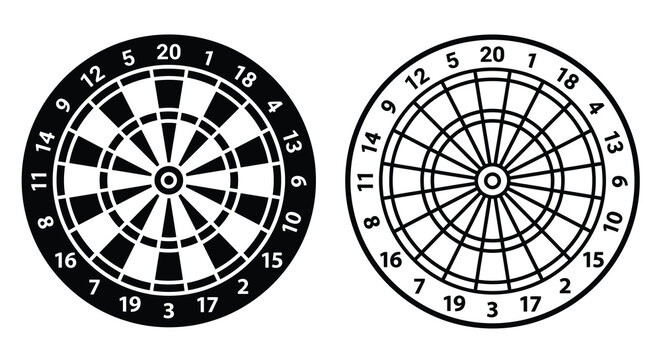 dartboard silhouette on white background game target with numbers