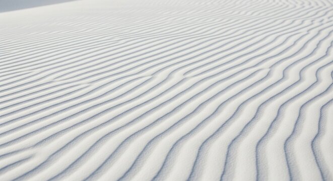 Beautiful, clean white sand dunes with perfect wavy ripple patterns created by wind under bright daylight