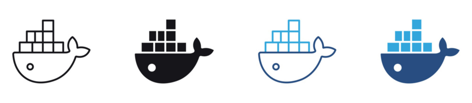 Docker Technology Icon Set, Container Platform, Cloud Development and Application Deployment concept icon, vector illustration.