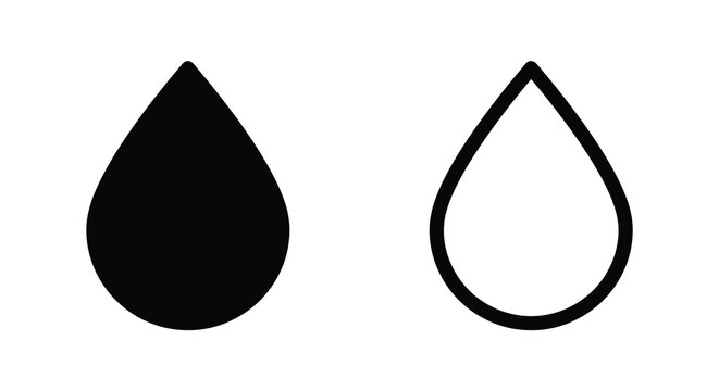 water drop silhouettes black and outline on white background