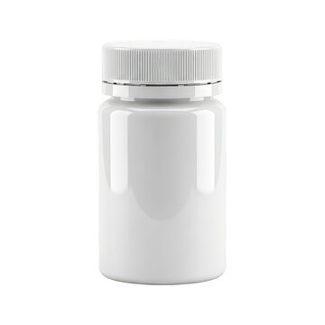 Empty white plastic pill container with child-resistant cap