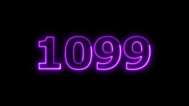 Abstract beautiful glowing neon countdown 1099 number animation background 4k video.