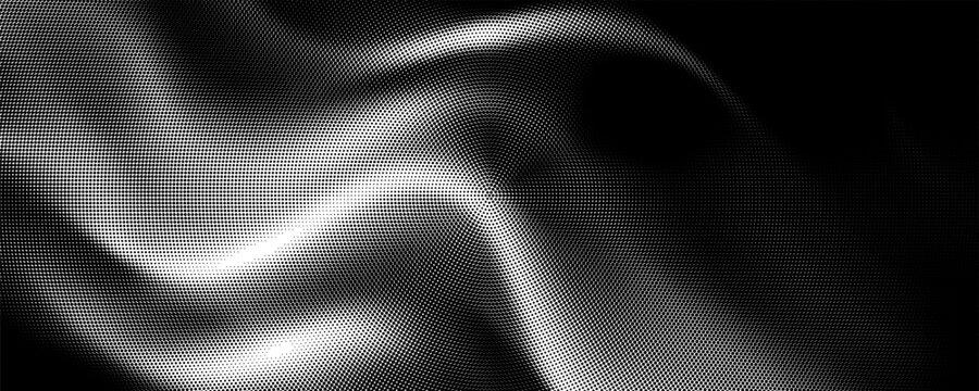 Dotted halftone waves. Abstract liquid shapes, wave effect dotted gradient texture waves isolated vector symbols set. Halftone graphic dots waves.