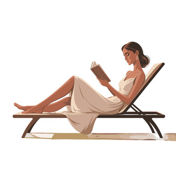 A woman lounging on a chaise lounge reading a book, enjoying a moment of relaxation.