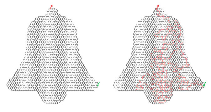 Bell-shaped maze outline design labyrinth activity materials  