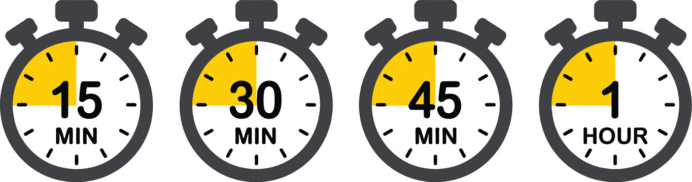 Timer icons collection illustration set, generic stopwatch countdown quick time and speed measurement symbols for digital graphics.