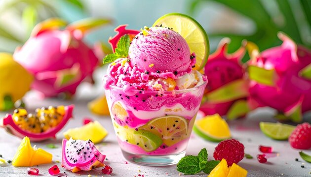 Drachenfrucht-Limetten-Eisbecher