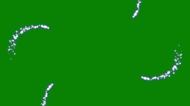 Glittering white stardust particle trails forming a circular star frame on green screen background for chroma key compositing in fantasy movies and magical transition effects.