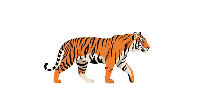 Tiger walking in profile view.