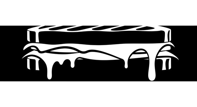 Minimalist black and white grilled cheese sandwich icon illustration.