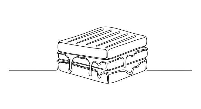 Continuous one line drawing of a grilled cheese sandwich.