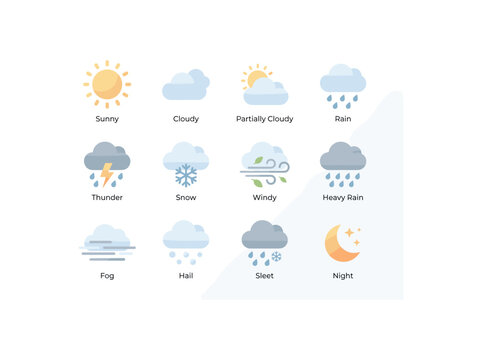 Weather condition icons set of twelve