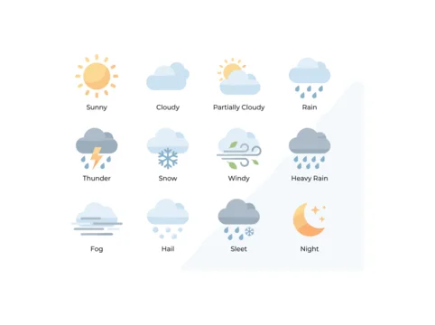 Weather condition icons set of twelve