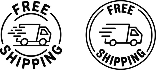 Free Shipping Circular Line Badge Graphic Pack Featuring Delivery Truck Silhouette © Zander