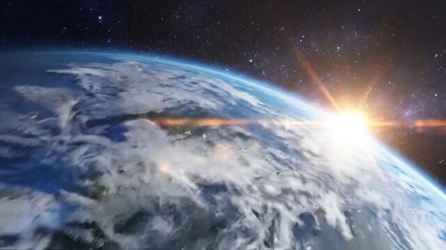 Stunning View of Earth from Space with Sunrise Over Europe.