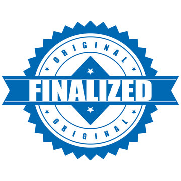 The finalized rubber stamp seal with a blue banner and white text signifies approval.