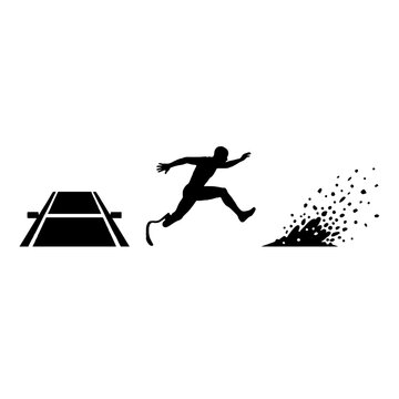 Silhouette of a disabled athlete with a prosthetic leg jumping in long jump.