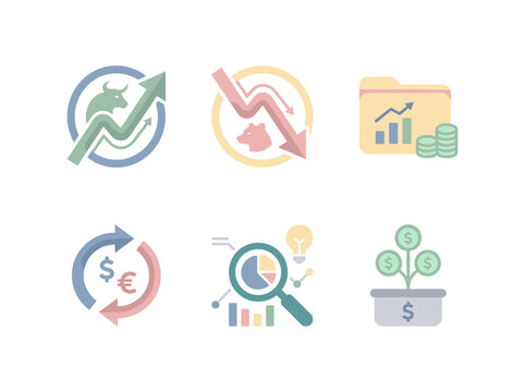 Flat business and finance icons set