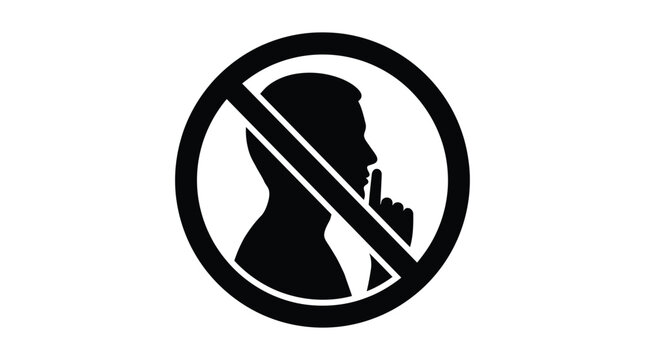 Silent person silhouette with prohibition sign black and white silhouette