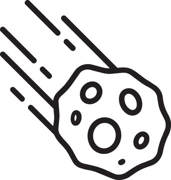 Falling meteor stone with fire trail thin line vector icon for asteroid impact and space danger