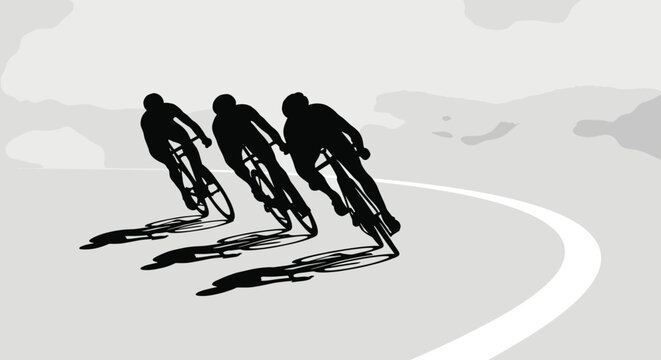 Cycling Race Silhouette Illustration with Competitive Bicycle Sport Action Symbols for Athletic Graphic Design Projects