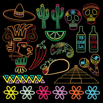 Mexico Symbols Vector Icons Set of 21 - EPS editable elements

