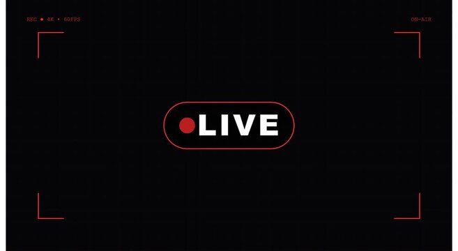 Live broadcast overlay with camera recording interface and red indicator animation