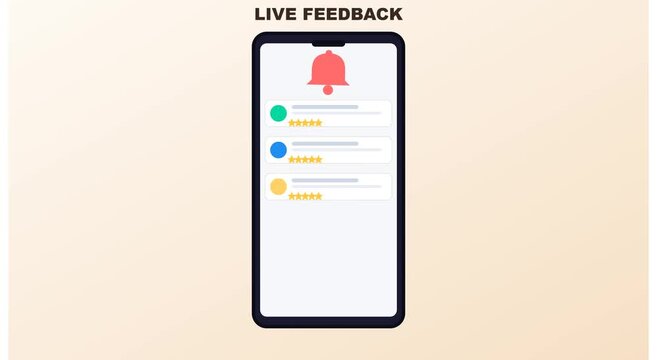 Live feedback smartphone app interface with five star rating animation