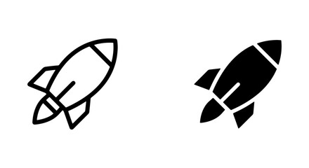 Rocket Ship Icons, Space Exploration Vector Graphics, Futuristic Launch Symbols, Black and White © Sumaiya