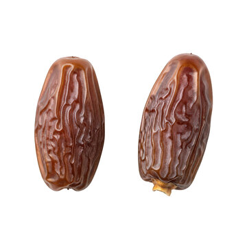 Two dried dates on plain background isolated on transparent background