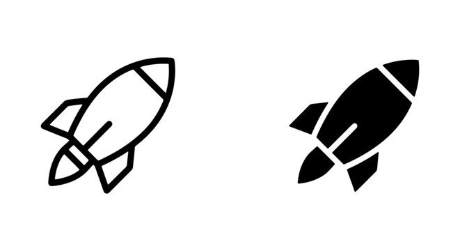 Rocket Ship Icons, Space Exploration Vector Graphics, Futuristic Launch Symbols, Black and White